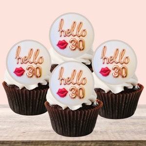 Eetbare cupcaketoppers 30e verjaardag - Hello 30 Cake Decorations