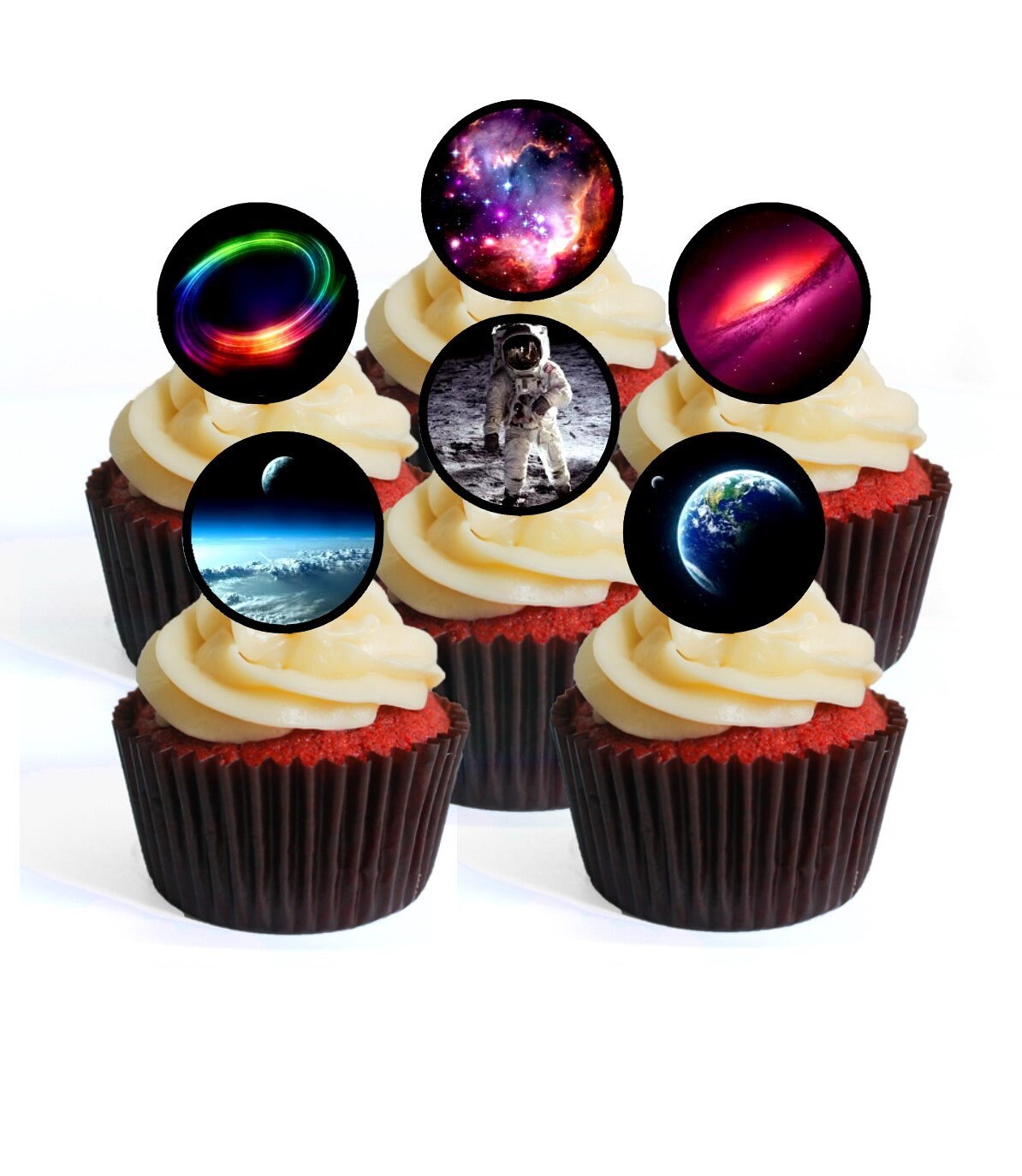 48 Space Edible Mini Cupcake Toppers Wafer Card Disc Cake Etsy