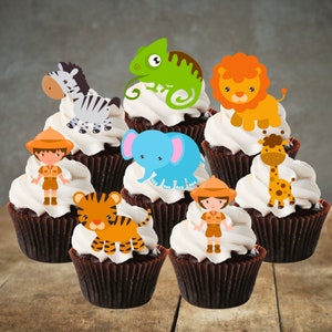 Safari Edible Cupcake Toppers - Jungle Animal Themed Cake Decorations