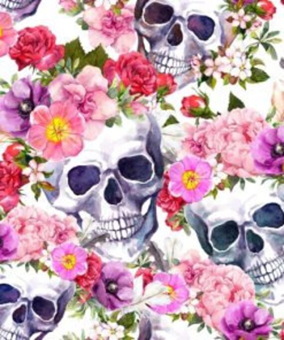 Baumwolle Totenkopf Skull Blumen 0,5m