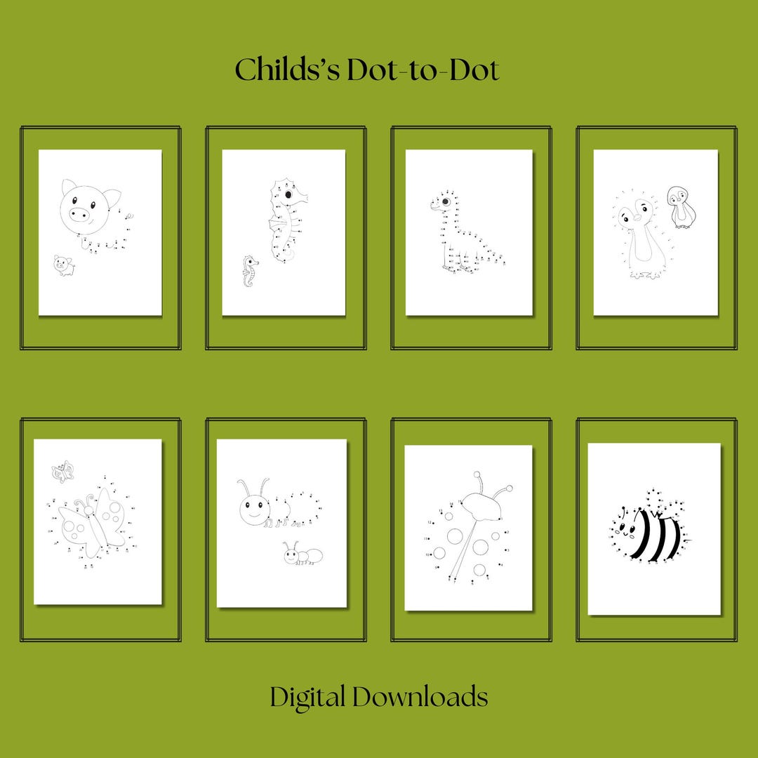 Dot-to-dot Worksheets: Fun Learning Activity, Set of 8 (instant