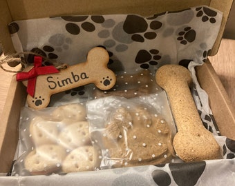 Personalised Dog Treat Letterbox Gift Box Christmas and Birthday