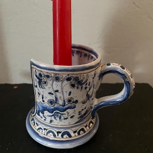Portacandele vintage in maiolica portoghese | Conímbriga Portogallo | Ceramica blu e bianca | Stile XVII secolo | Ceramica fatta a mano | Decorazione rustica per la casa