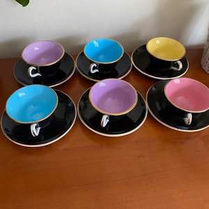 Set of 6 Digoin porcelain cups and saucers