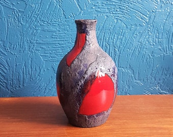 Marei Keramik Vase 4 100 Red and Blue with Black Lava