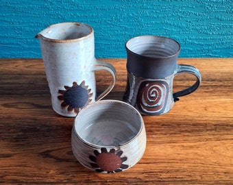 Briglin Studio Pottery Collection 3 pieces Jug Bowl and Mug 1970s