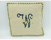 Vintage Needlepoint Pillow quot W quot or quot M quot Floral Backing 13 quot x 13 quot