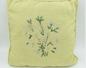 Vintage Yellow Floral Needlepoint Pillow