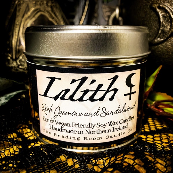 Lilith - Bougie à la cire de soja inspirée des sorcières et de la sorcellerie - Riche en jasmin et en bois de santal