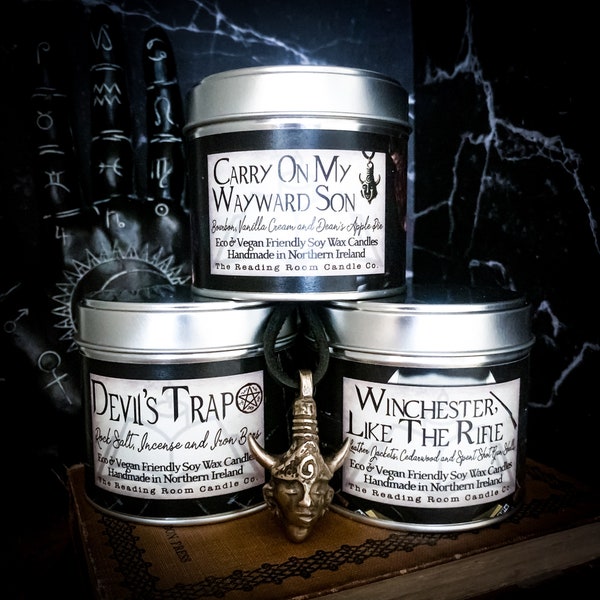 The Hunters Trio- 3 Pure Soy Wax Candles- Devil's Trap, Winchester Rifle, Carry On