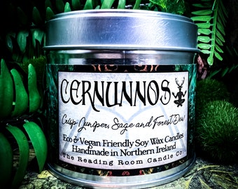 Cernunnos- Irish Book/Mythology Inspired Pure Soy Wax Candle-Crisp Juniper, Sage and Forest Dew