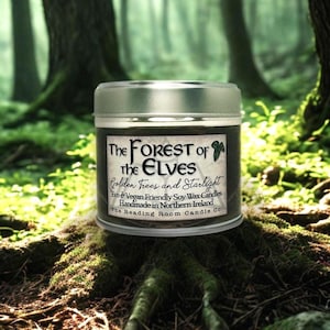 Forest of the Elves Soy Wax Candle | Golden Trees and Starlight Scent | Fantasy Woodland Inspired | Vegan Wooden Wick Candle | Rainforest