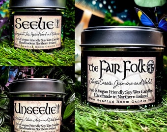 The Faerie Realms Trio- Fae/Fairy/Fairytale Inspired-Pure Soy Wax Candle-Book Inspired- Seelie, Unseelie & The Fair Folk