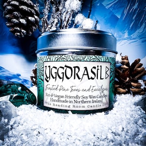 Yggdrasil- Pure Soy Wax Candle- Norse Mythology Inspired- Frosted Pine and Eucalyptus