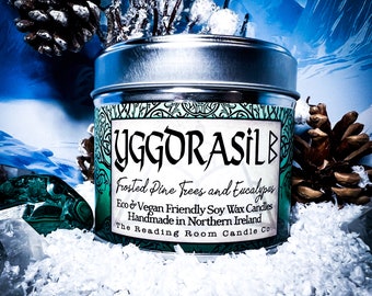 Yggdrasil- Pure Soy Wax Candle- Norse Mythology Inspired- Frosted Pine and Eucalyptus