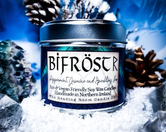 Bifrost- Pure Soy Wax Candle- Norse Mythology Inspired- Peppermint, Jasmine and Sparkling Ice