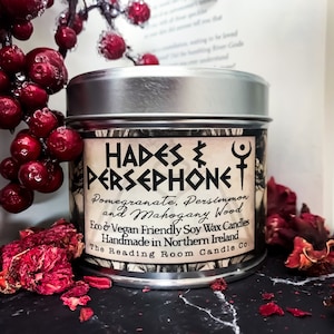 Hades and Persephone-Pure Soy Wax Candle-Greek Mythology/Romance Inspired-Pomegranate, Persimmon and Mahogany Wood