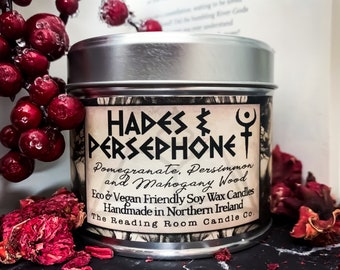 Hades and Persephone-Pure Soy Wax Candle-Greek Mythology/Romance Inspired-Pomegranate, Persimmon and Mahogany Wood