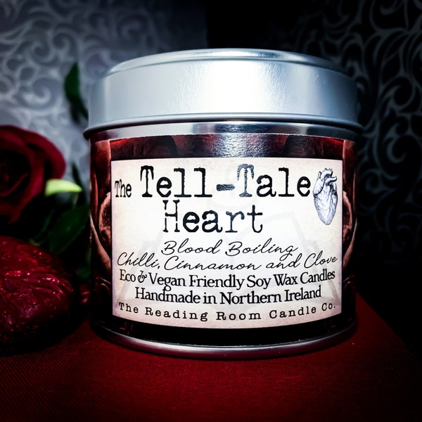 The Tell-Tale Heart *Edgar Allan Poe Inspired Soy Wax Candle* Gothic Macabre/Book- Blood Boiling Chilli, Cinnamon and Clove