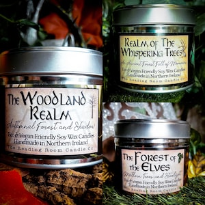 The Fantastical Forests Collection- 3 Pure Soy Wax Candles-*Fantasy Inspired*- Woodland Realm, Forest of the Elves and Whispering Trees