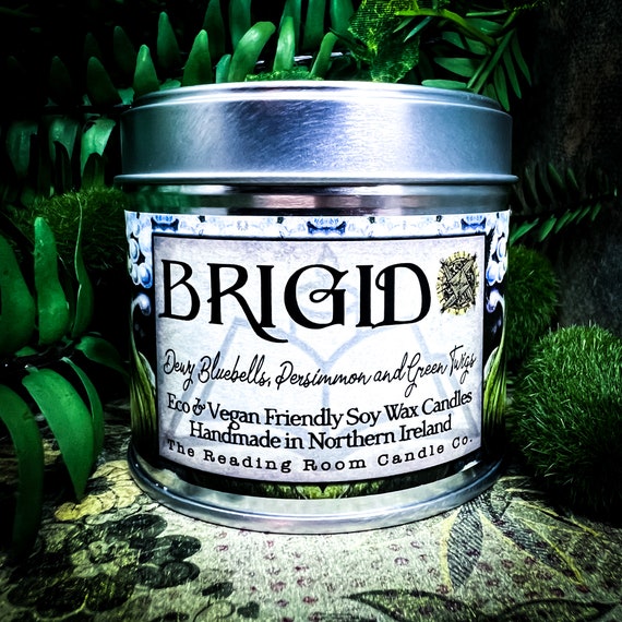 Brigid- Irish Book/Mythology Inspired Pure Soy Wax Candle- Dewy Bluebells, Persimmon and Green Twigs