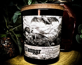 Vampyr- *Myth and Magick Inspired Pure Soy Wax Candle* Blood Orange, Verbena and Cedarwood
