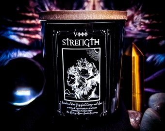 Strength- Esoteric/Witchcraft/Tarot Inspired Pure Soy Wax Candle- Sweetened Pink Grapefruit, Orange And Lime