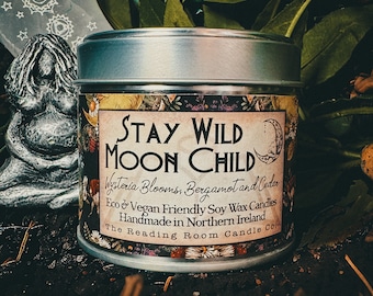 Stay Wild Moon Child- Spirtuality Inspired Soy Wax Candle- Wisteria Blooms, Bergamot And Cedar