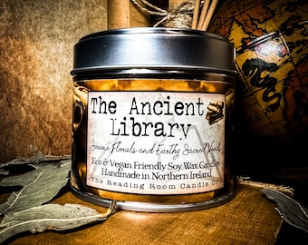 The Ancient Library- Pure Soy Wax Candle-Serene Florals and Earthy Sacred Woods- Bibliophile/Readers/History inspired