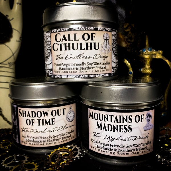 The Lovecraft Trio *3x HP Lovecraft/Gothic/Steampunk Literature Soy Wax Candles* Call of Cthulhu, Mountains of Madness, Shadow Out of Time