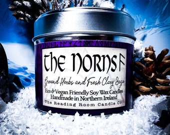 The Norns- Pure Soy Wax Candle- Norse Mythology Inspired- Ground Herbs and Fresh Clary Sage