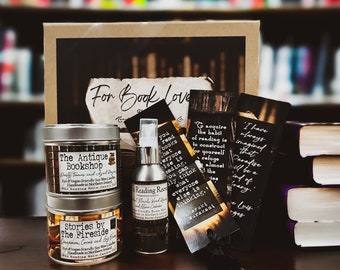 For Book Lovers Candle Gift Set- Antique Bookshop, Stories by the Fireside, Reading Room Spray- reader, bibliophile, librarian, teacher