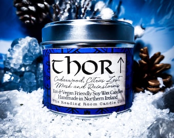 Thor- Pure Soy Wax Candle- Norse Mythology Inspires- Cedarwood, Citrus Zest, Musk and Rainstorms