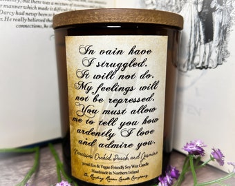 Most Ardently *Pride & Prejudice Inspired Soy Wax Candle* Floral, Georgian and Book Inspired- Narcissus, Orchid, Peach and Jasmine