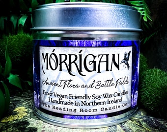 Morrigan- Irish Book/Mythology Inspired Pure Soy Wax Candle- Ancient Flora and Battlefields