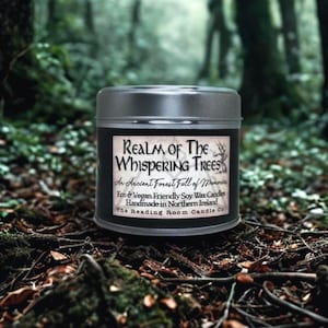Whispering Trees Soy Wax Candle | Pine Needle, Moss and Woods | Ancient Forest Fantasy Inspired | Wooden Wick Vegan Candle | Handmade