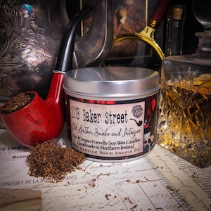 221b Baker Street- Pure Soy Wax Candle- Old Leather, Smoke and Intrigue *Sherlock Holmes Inspired*