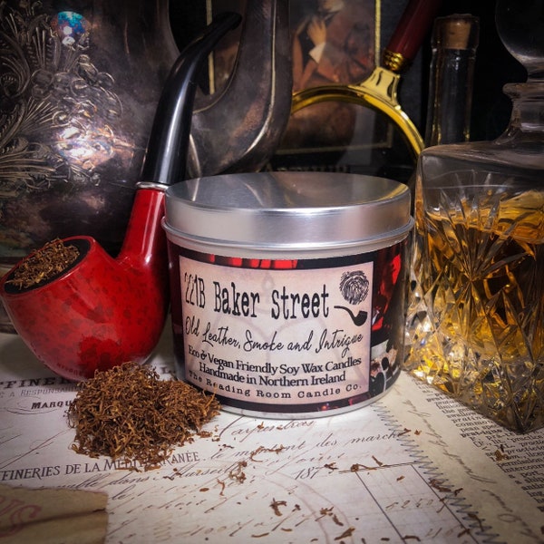 221b Baker Street- Pure Soy Wax Candle- Old Leather, Smoke and Intrigue *Sherlock Holmes Inspired*