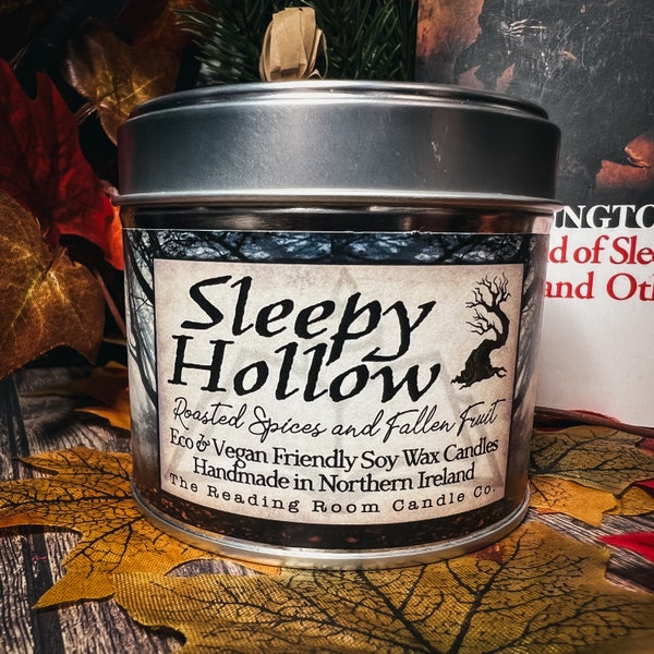 Sleepy Hollow - littérature/livre, bougie à la cire de soja inspirée de l'automne/automne - épices grillées et fruits tombés