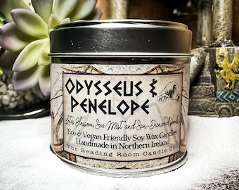 Odysseus and Penelope-Pure Soy Wax Candle-Greek/Mythology/Romance Inspired-Lotus Blossom, Sea Mist and Sun-Drenched Woods