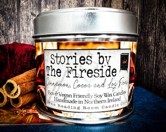 Stories By The Fireside-Soy Wax Candle- Cinnamon, Cocoa and Log fires- Cosy/Readers Gift/Booklover