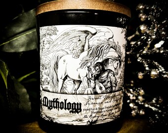 Mythology- *Myth and Magick Inspired Pure Soy Wax Candle* Sweet Mandarin, Incense and Saffron