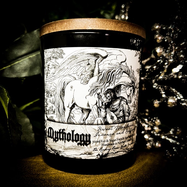 Mythology- *Myth and Magick Inspired Pure Soy Wax Candle* Sweet Mandarin, Incense and Saffron