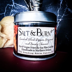 Salt & Burn- Pure Soy Wax Candle-Cracked Black Pepper, Bergamot And Smoky Charcoal