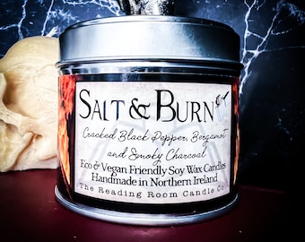 Salt & Burn- Pure Soy Wax Candle-Cracked Black Pepper, Bergamot And Smoky Charcoal