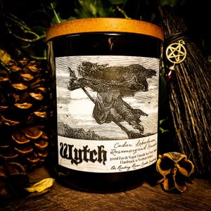 Wytch- *Myth and Magick Inspired Pure Soy Wax Candle* Cedar, Labadnum, Rosemary and Smoke