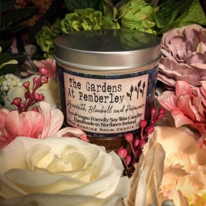 The Gardens at Pemberley *Pride & Prejudice Inspired Soy Wax Candle* Floral, Georgian and Book Inspired- Hyacinth, Bluebell and Primrose