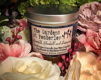 The Gardens at Pemberley *Pride & Prejudice Inspired Soy Wax Candle* Floral, Georgian and Book Inspired- Hyacinth, Bluebell and Primrose