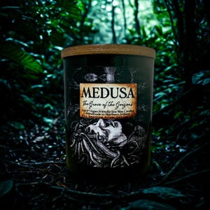 Medusa Candle Jar | Grove of the Gorgons |  Greek Mythology Inspired | Dark Feminine Energy | Witchy | Pagan Altar | Book Lover | Fantasy