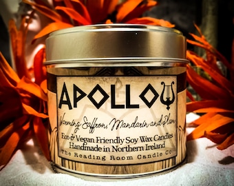 Apollo-Greek Mythology Inspired Soy Wax Handmade Candle- Warming Saffron, Mandarin and Plum